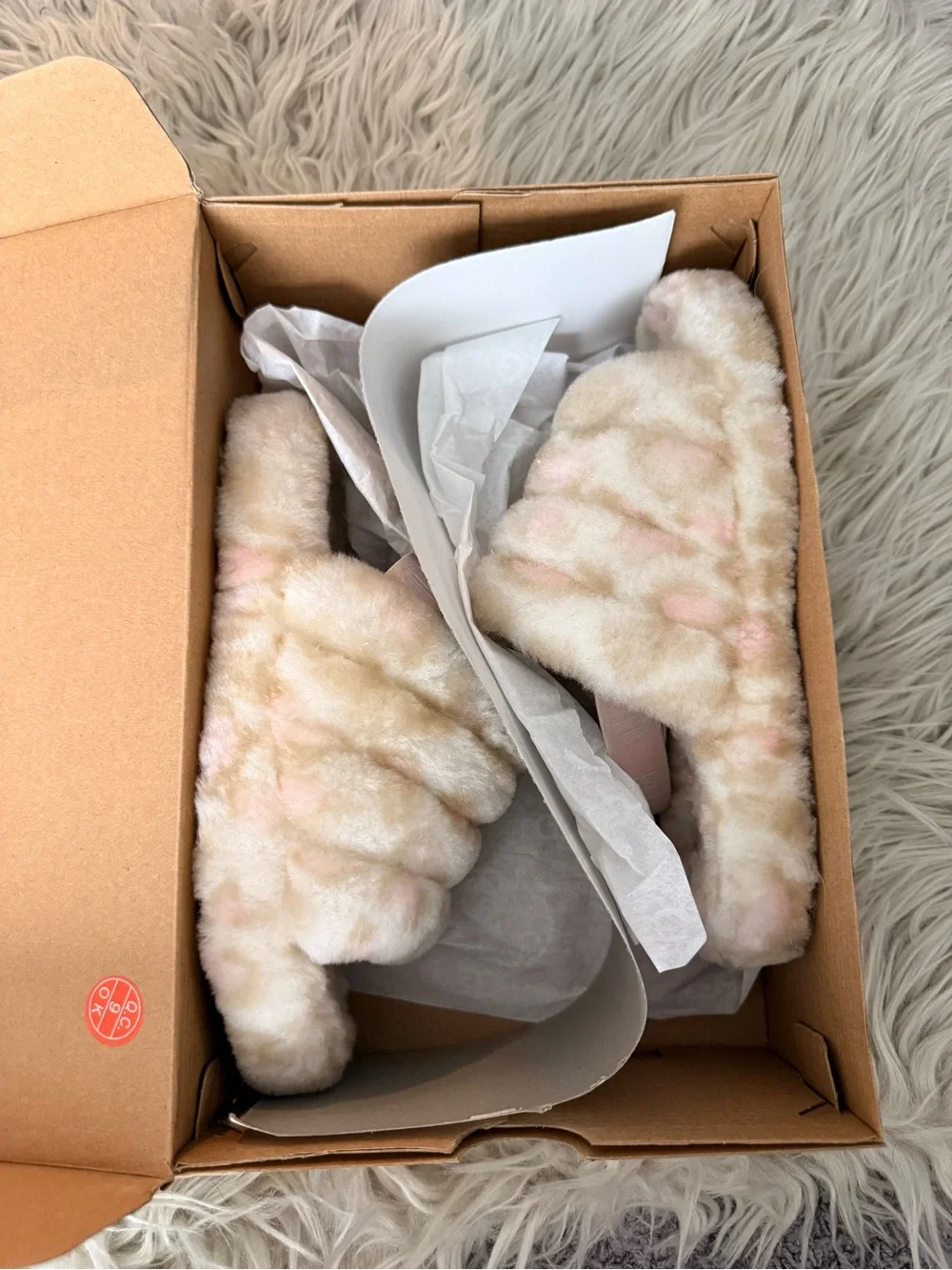 UGG Kids Plush Slide Slippers in Cream and Pink